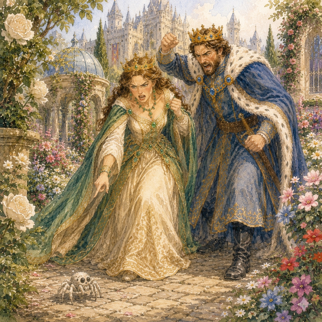 The angry King and Queen in the garden