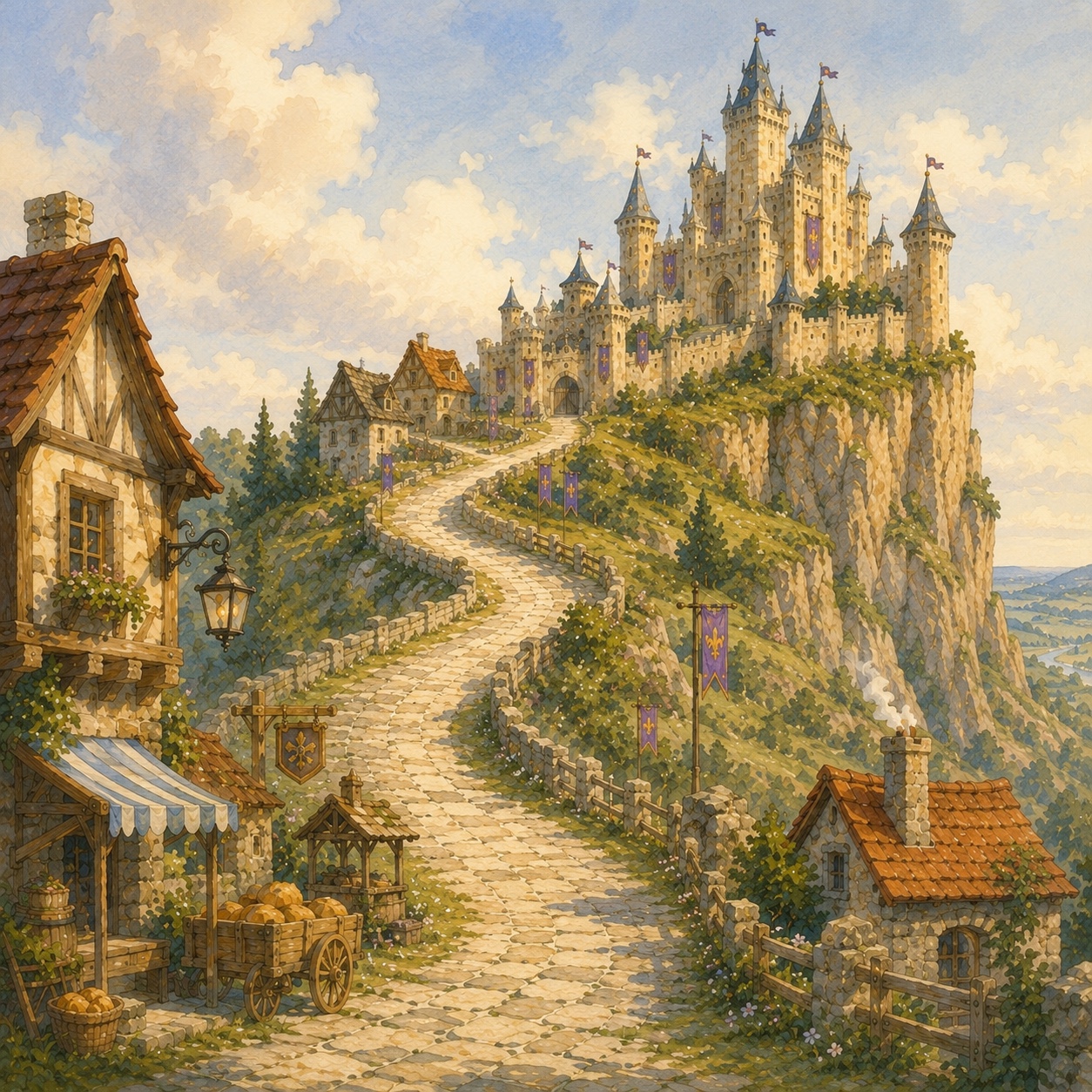 A watercolor kingdom overlooking the sea